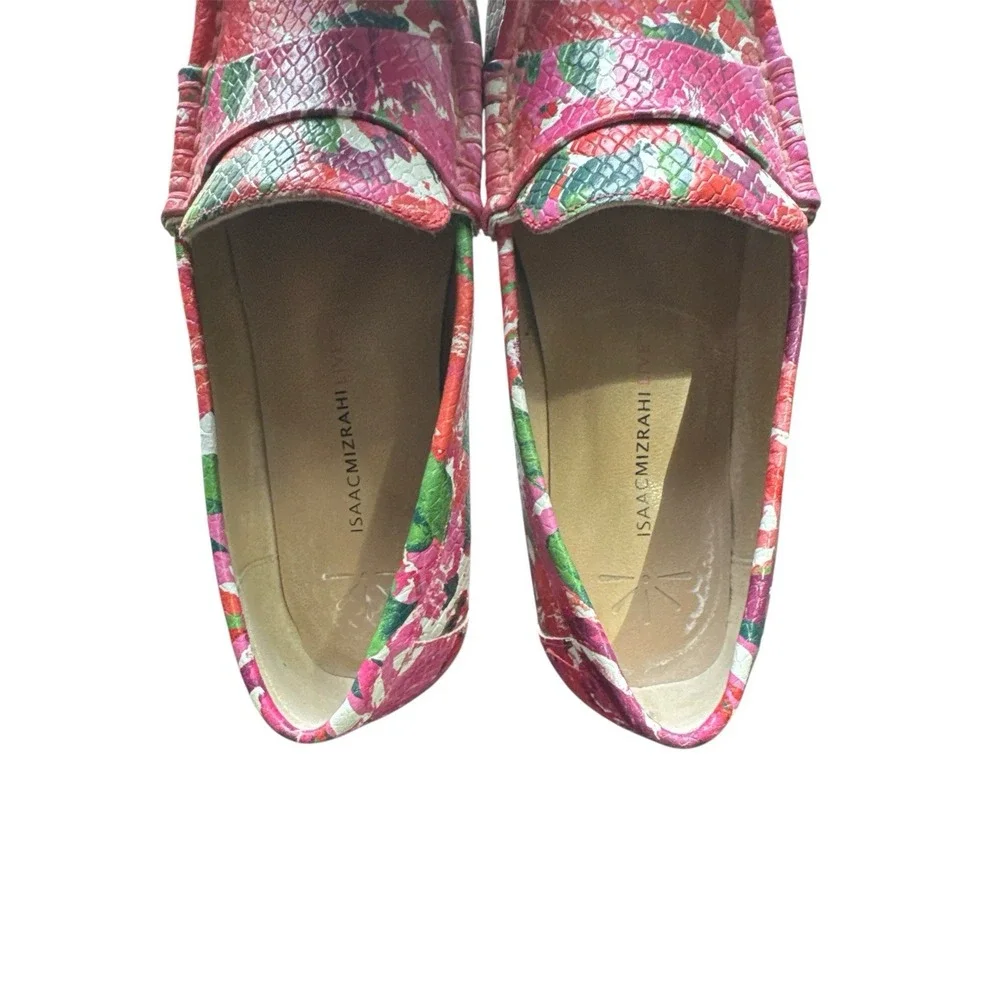Isaac Mizrahi Pink Red Multi Floral Leather April Driving‎ Moccasins 7.5
